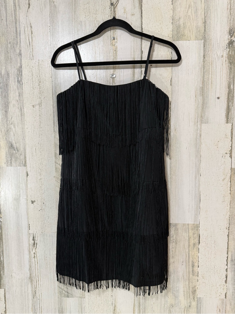 a new day Black Fringe Slip Mini Dress with Spaghetti Straps